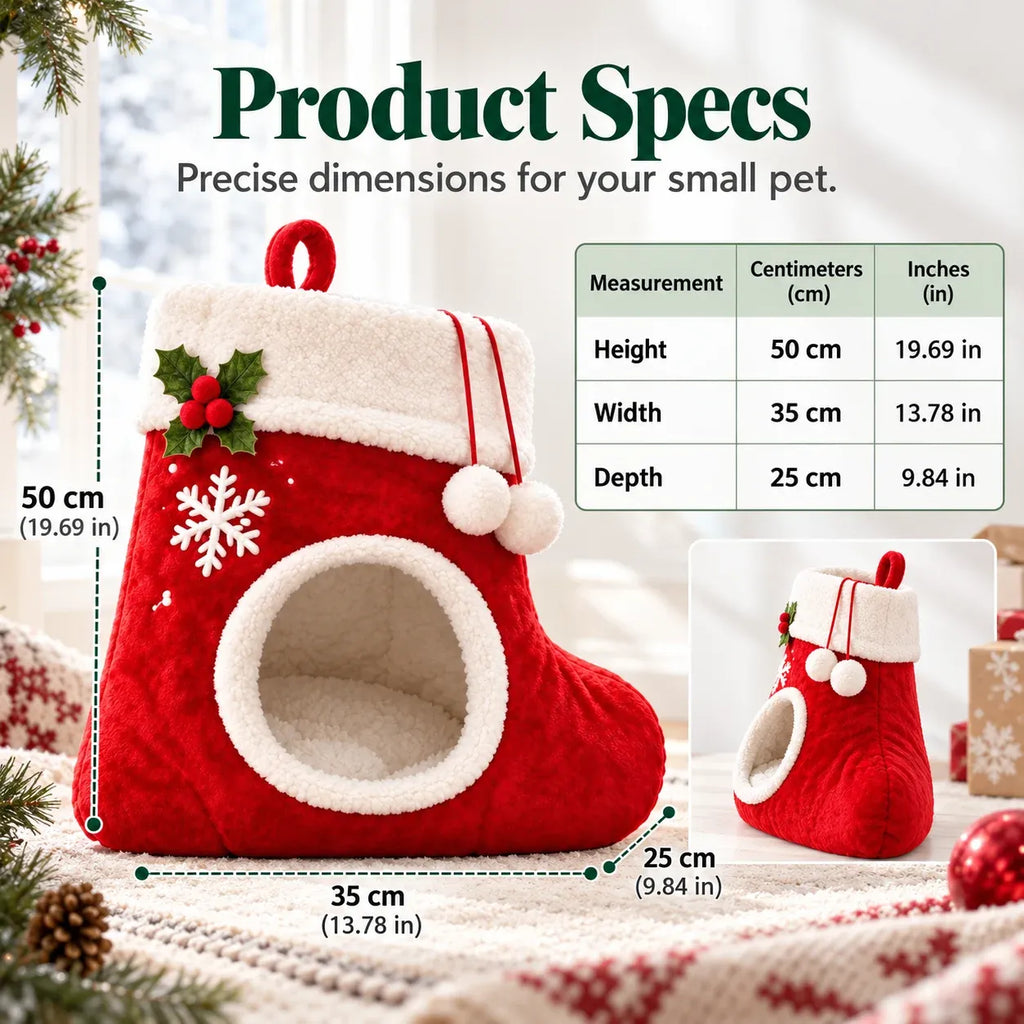 Christmas Stocking Shaped Plush Cat Bed Cave