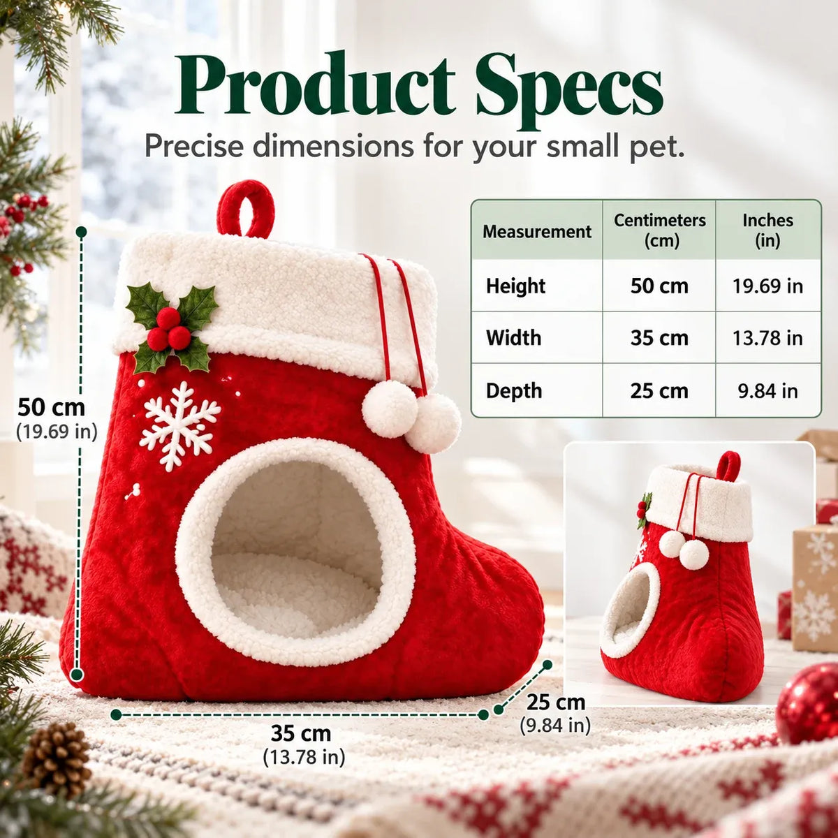 Christmas Stocking Shaped Plush Cat Bed Cave