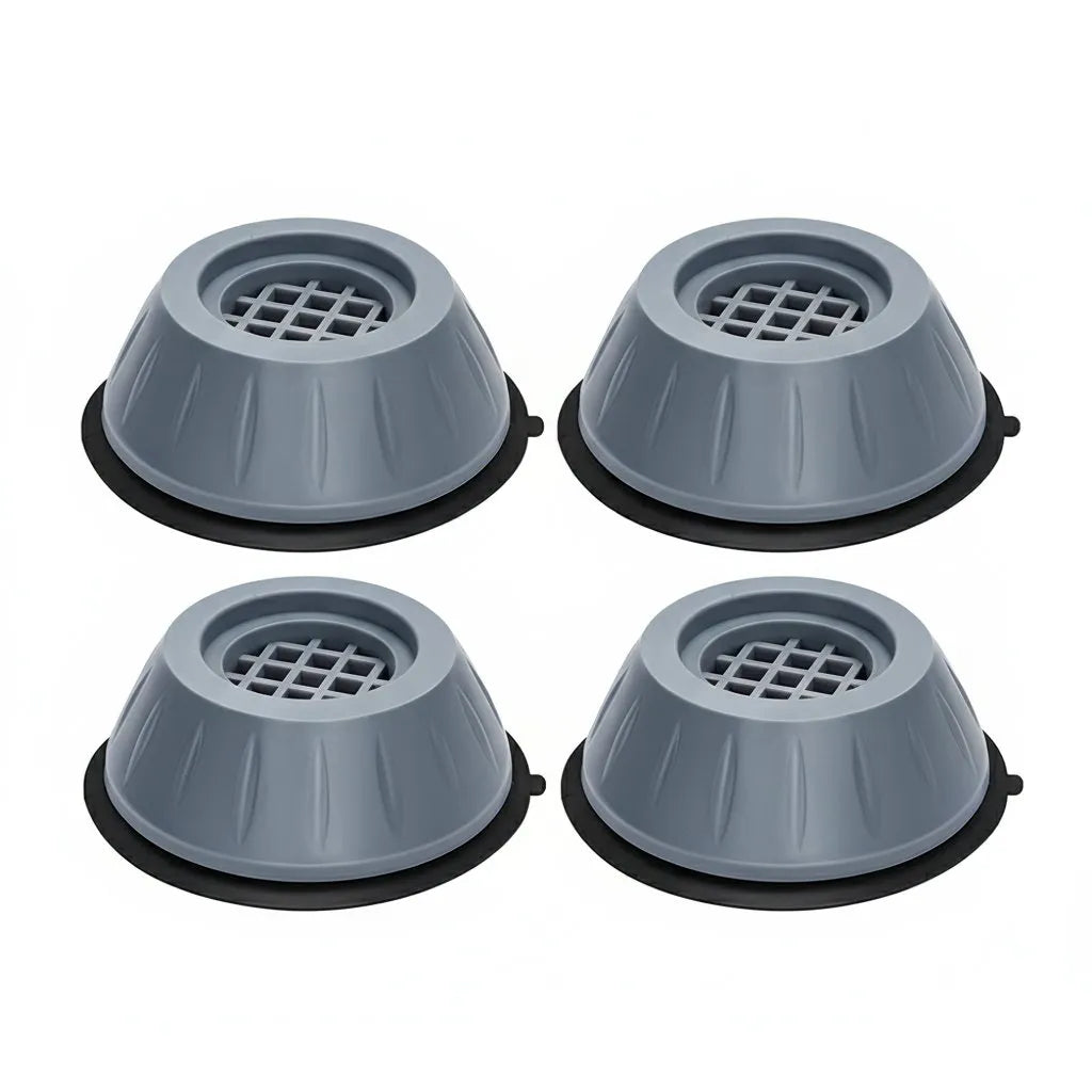Four anti-vibration washing machine pads on a white background