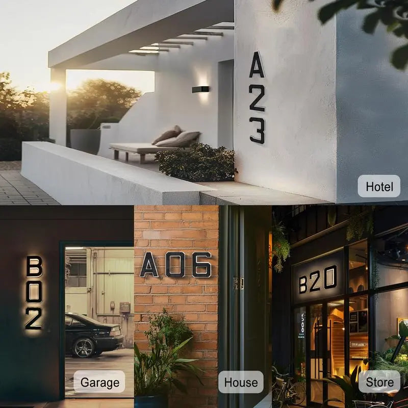 Lighted address characters on outdoor entrances