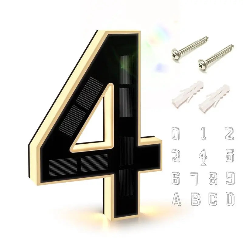 Solar house number face and pictured mounting hardware
