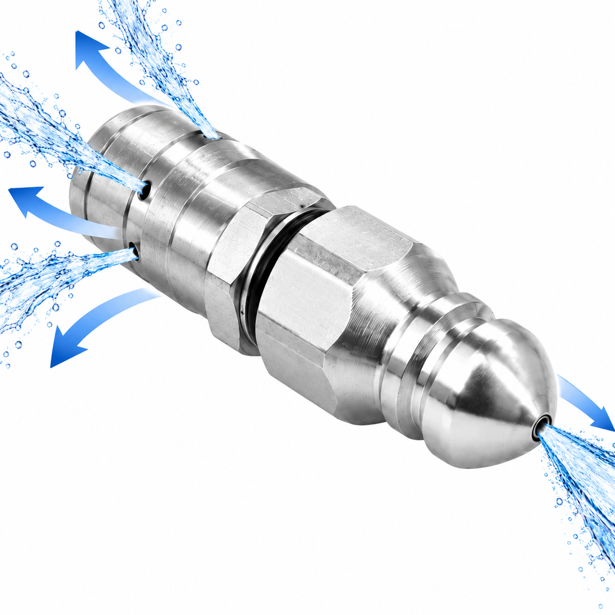 Stainless Steel Sewer Jetter Nozzle 1/4 Inch Quick Connect High Pressure Drain Cleaning Jet Nozzle