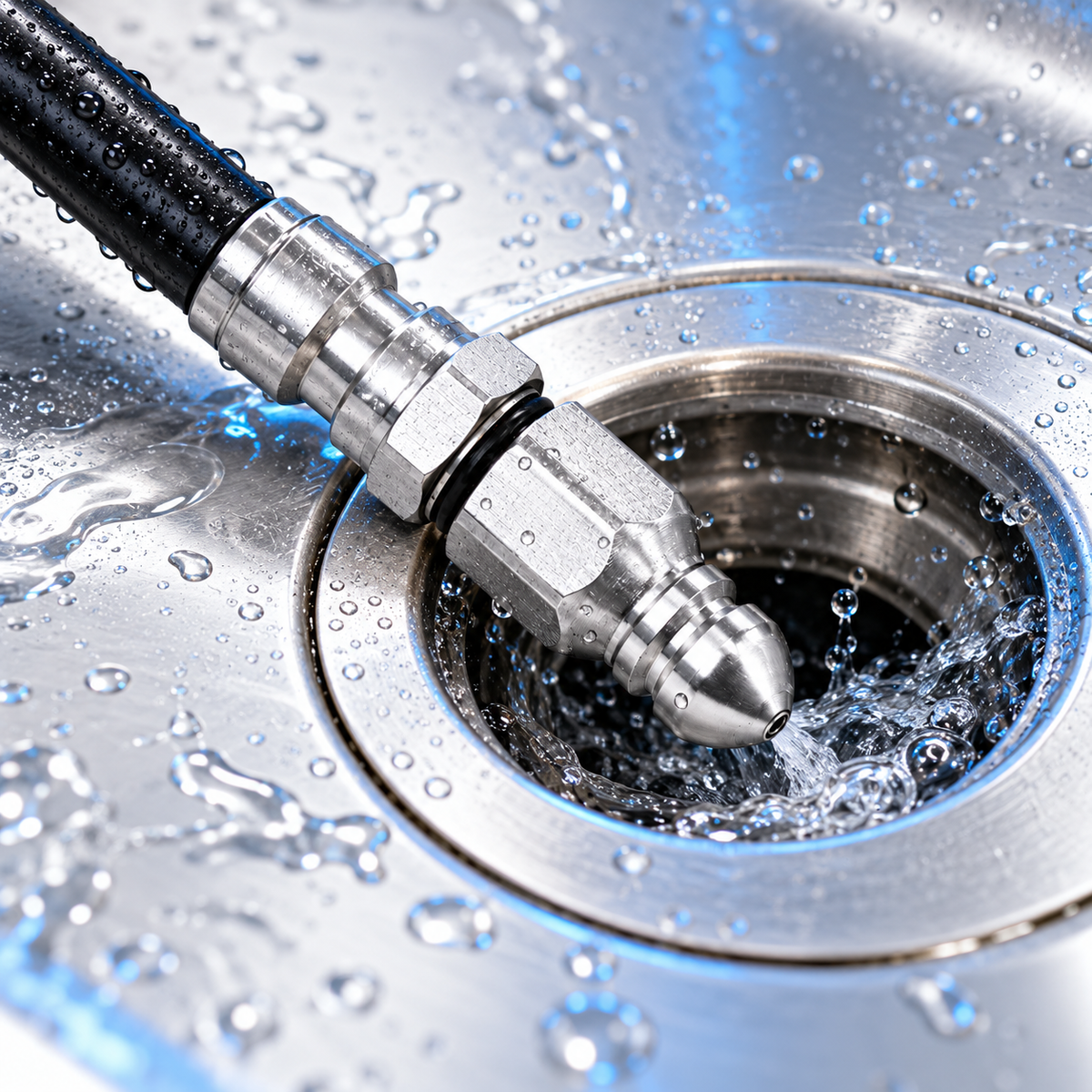 Stainless Steel Sewer Jetter Nozzle 1/4 Inch Quick Connect High Pressure Drain Cleaning Jet Nozzle