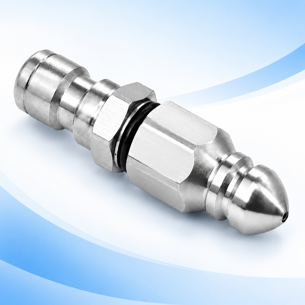 Single stainless steel sewer jetter nozzle