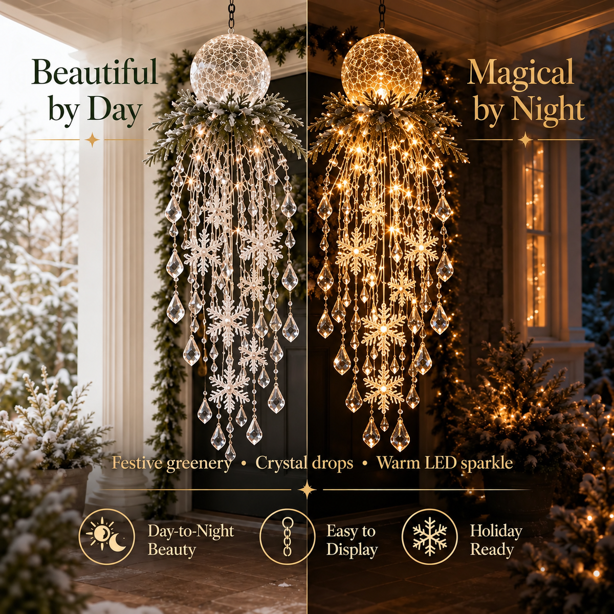 Hanging Snowflake & Crystal LED Christmas Porch Light