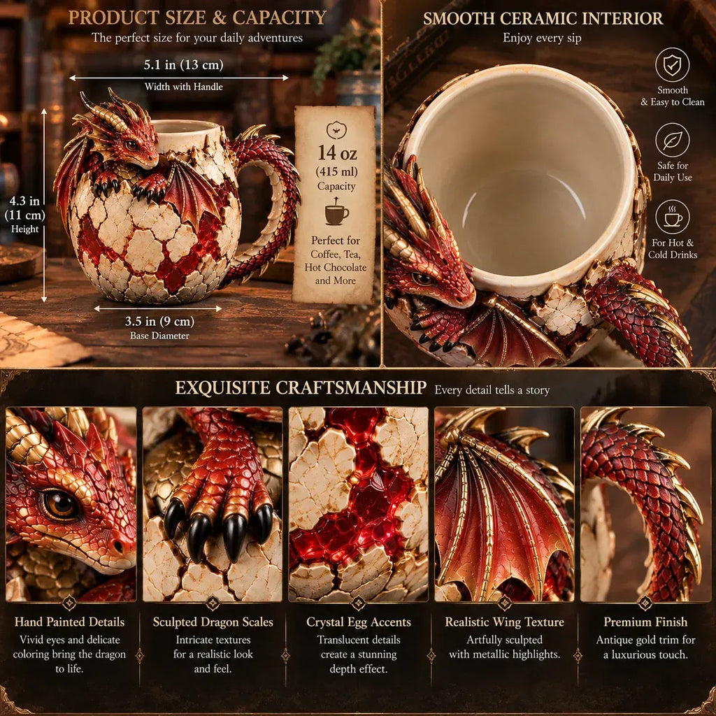3D Sculpted Dragon Egg Mug Fantasy Coffee Cup