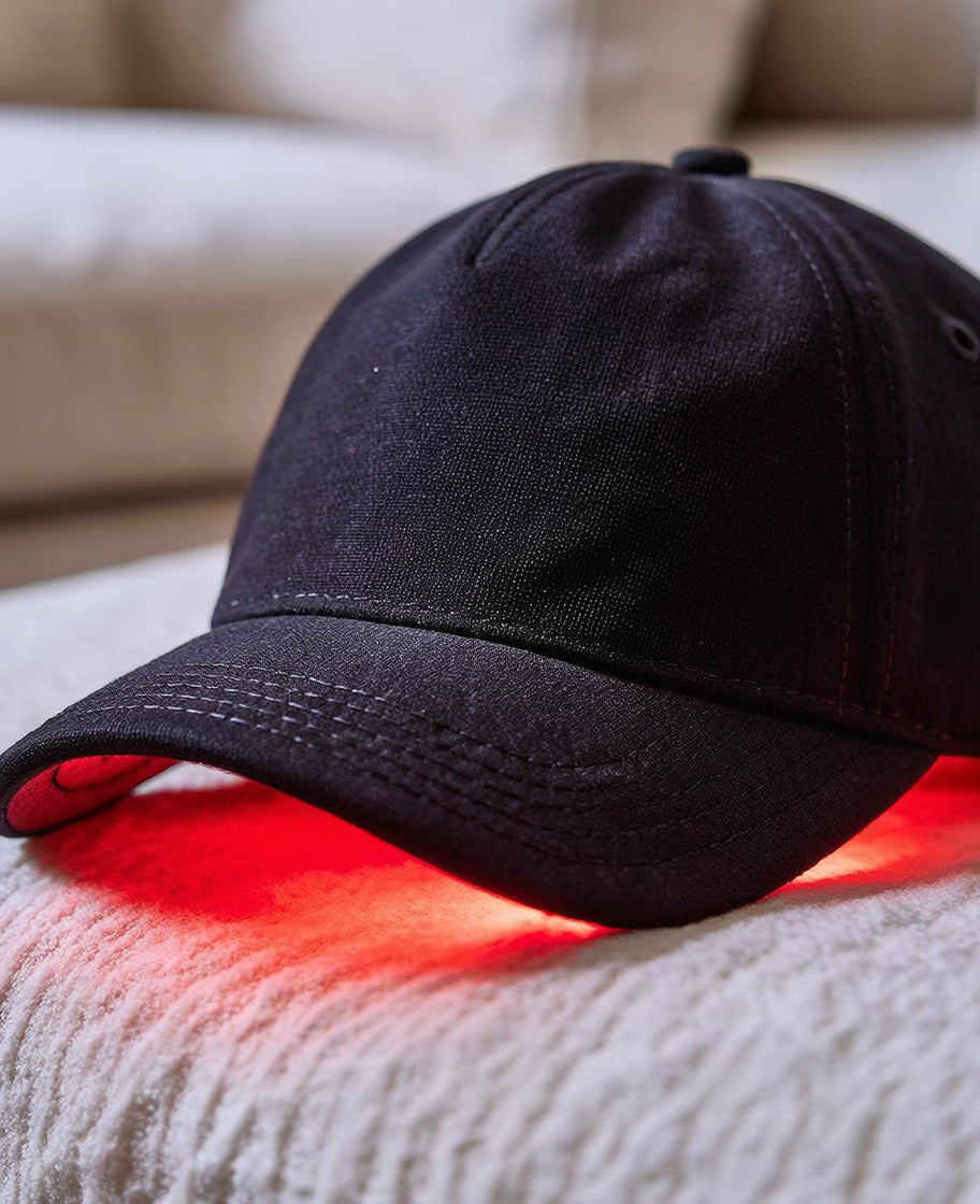 Black cap with red light visible