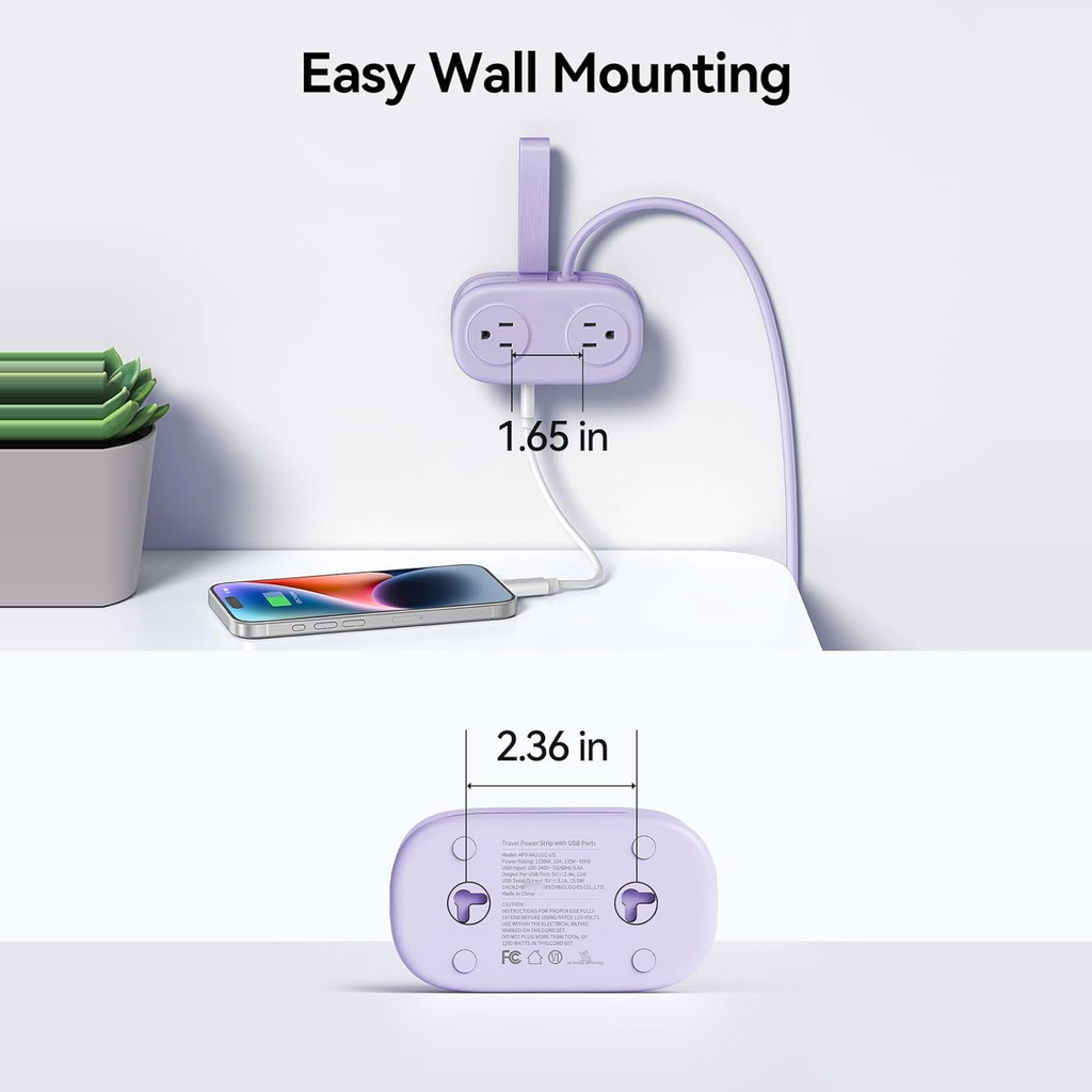 Power strip mounting holes and desk placement