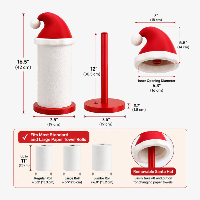 Santa hat paper towel holder dimension illustration