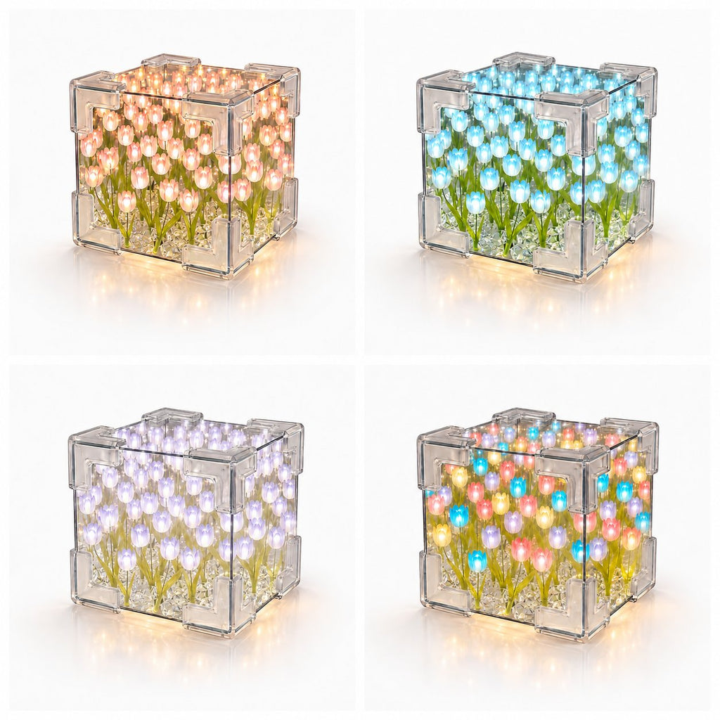 Pink, purple, blue and multicolor tulip cube lights