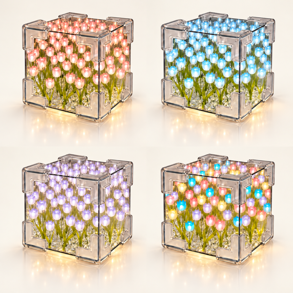 DIY Tulip Cube Night Light Glowing Flower Desktop Ornament