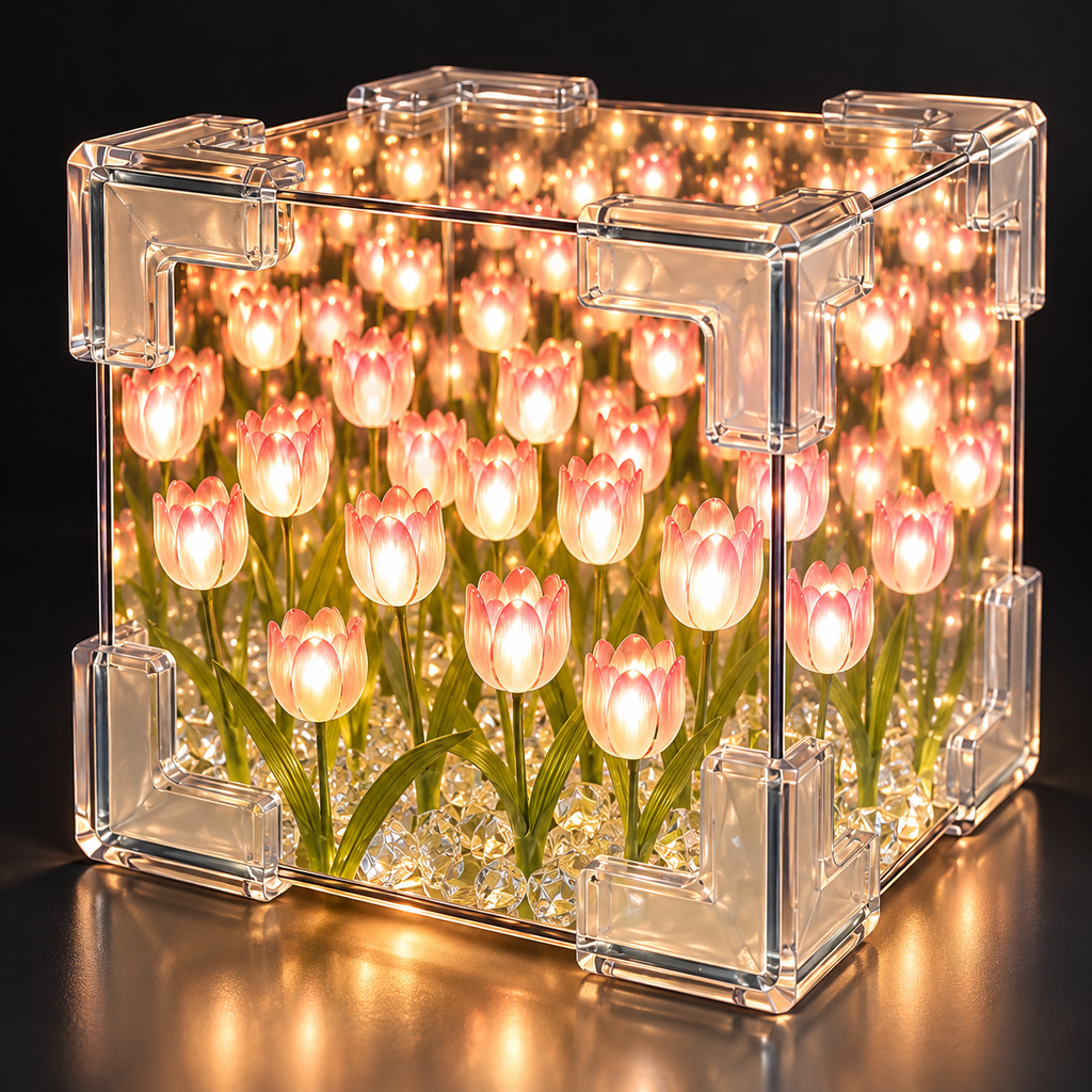 DIY Tulip Cube Night Light Glowing Flower Desktop Ornament