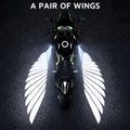 White angel wing projection from overhead motorcycle view