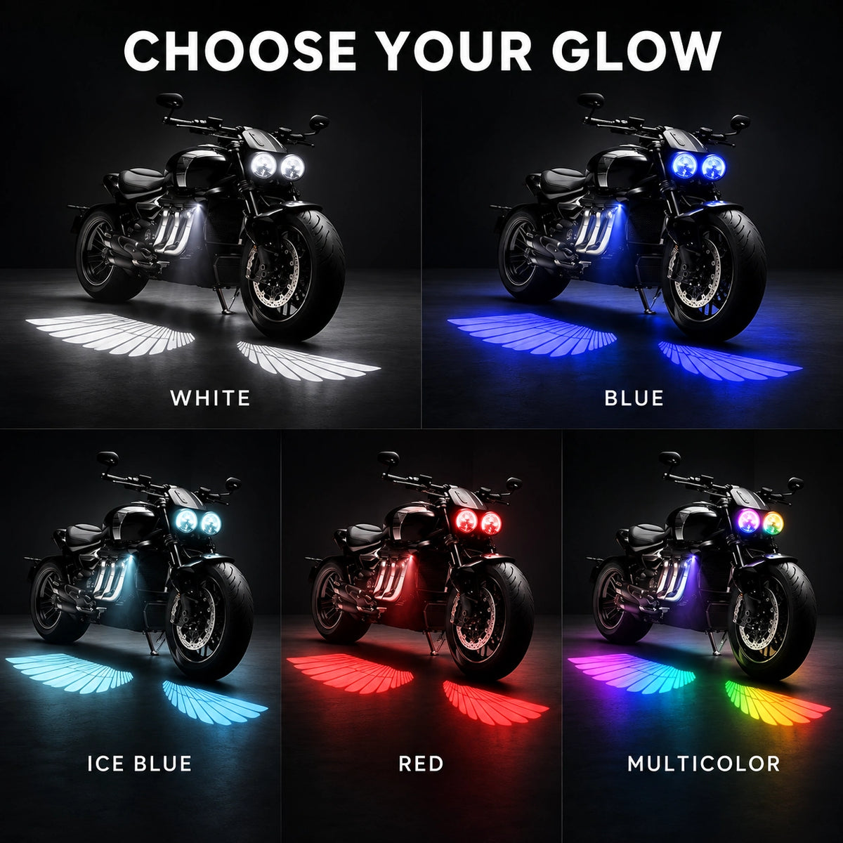 Five color options for motorcycle wing projection light