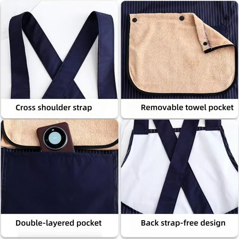 Unisex Cross-Back Kitchen Apron with Pockets and Detachable Hand Towel