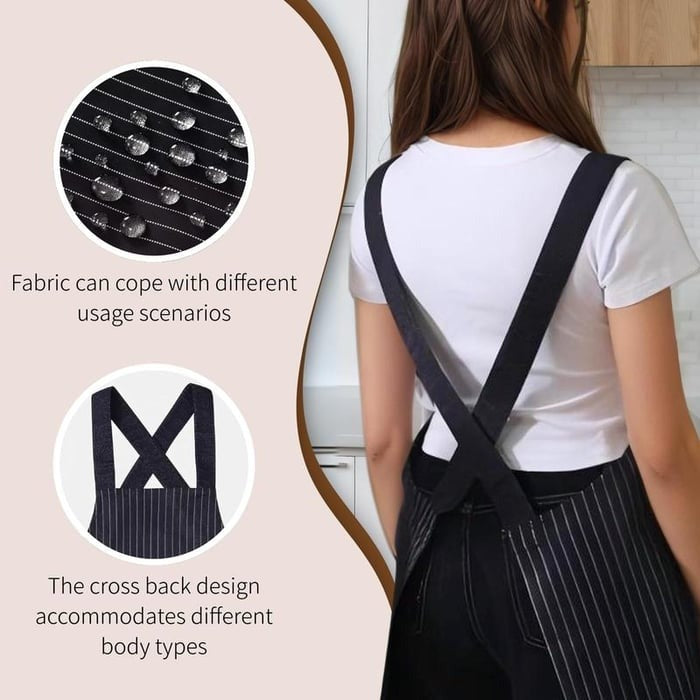 Unisex Cross-Back Kitchen Apron with Pockets and Detachable Hand Towel