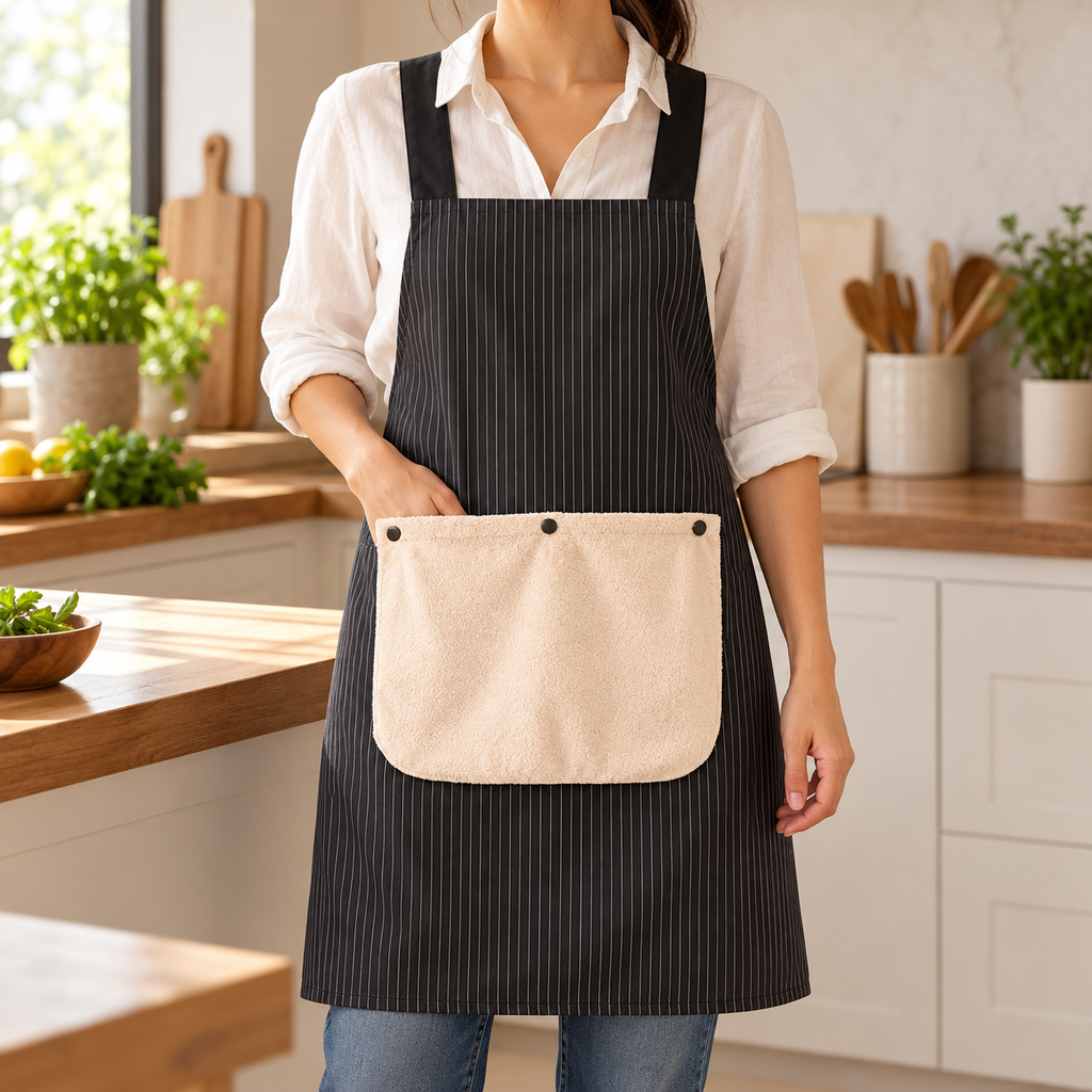 Unisex Cross-Back Kitchen Apron with Pockets and Detachable Hand Towel