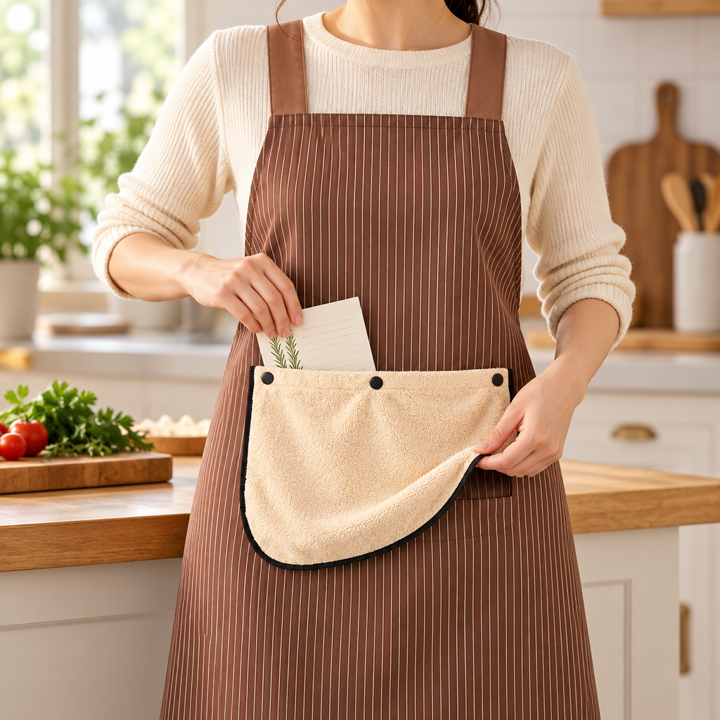 Unisex Cross-Back Kitchen Apron with Pockets and Detachable Hand Towel