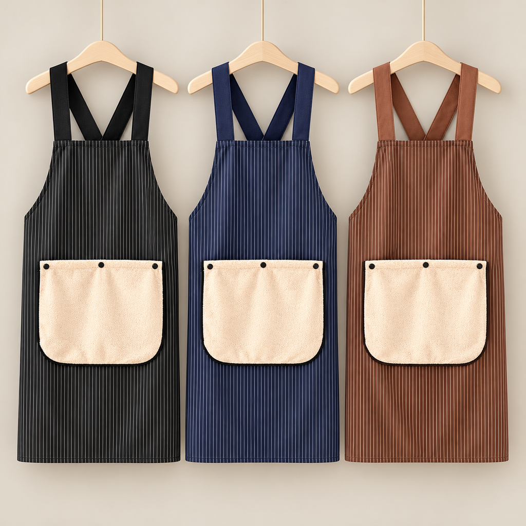 Unisex Cross-Back Kitchen Apron with Pockets and Detachable Hand Towel