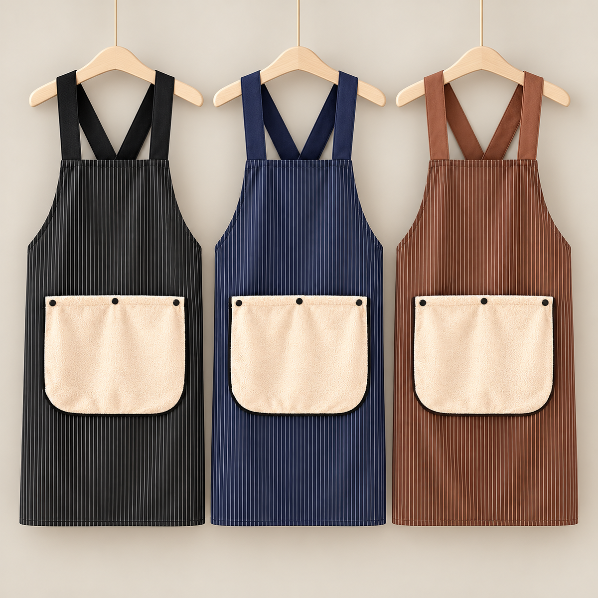 Unisex Cross-Back Kitchen Apron with Pockets and Detachable Hand Towel