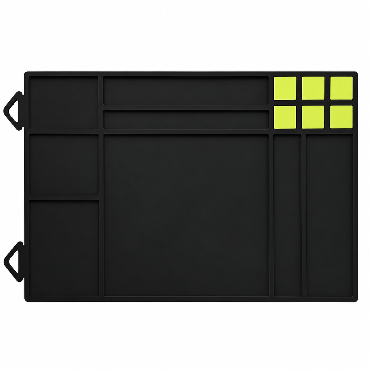 Black magnetic silicone repair mat on a white background