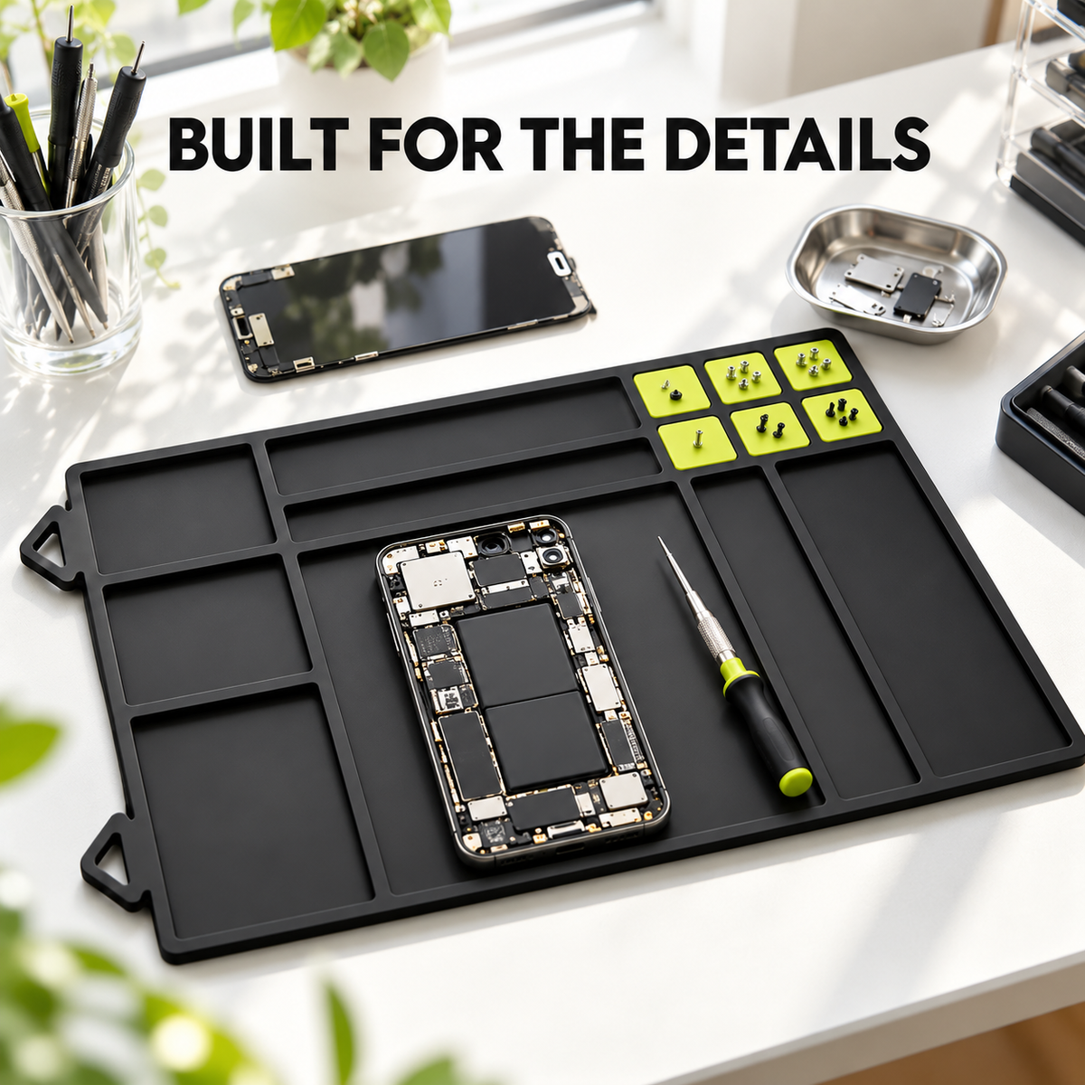 Magnetic Silicone Repair Mat with Tool Organization Slots