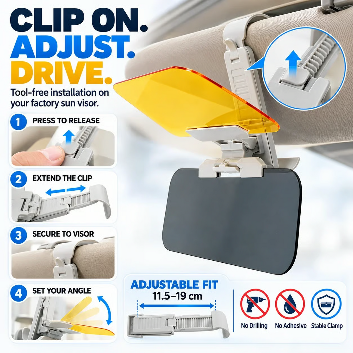 Adjustable visor clip installation steps
