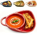 Burgundy retro ceramic divided breakfast plate with handle