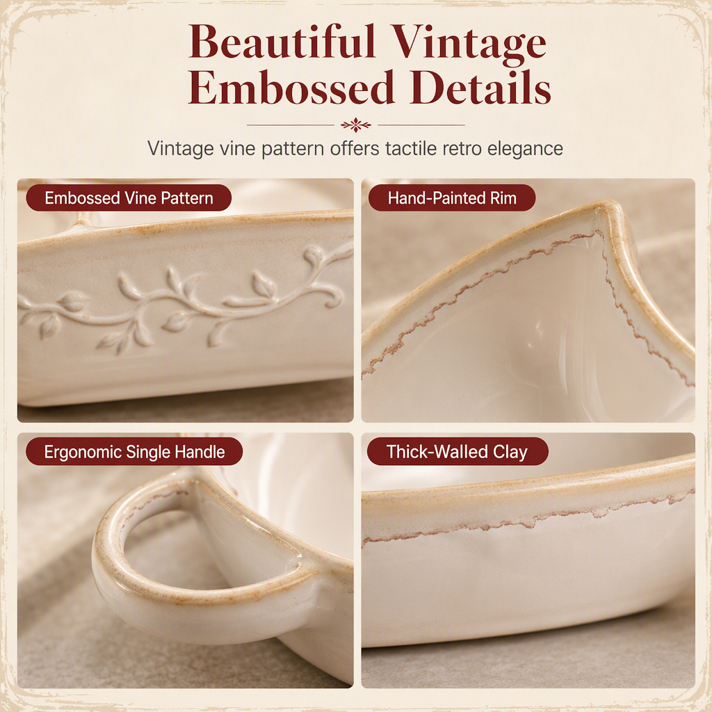 Retro Ceramic Divided Breakfast Plate with Handle