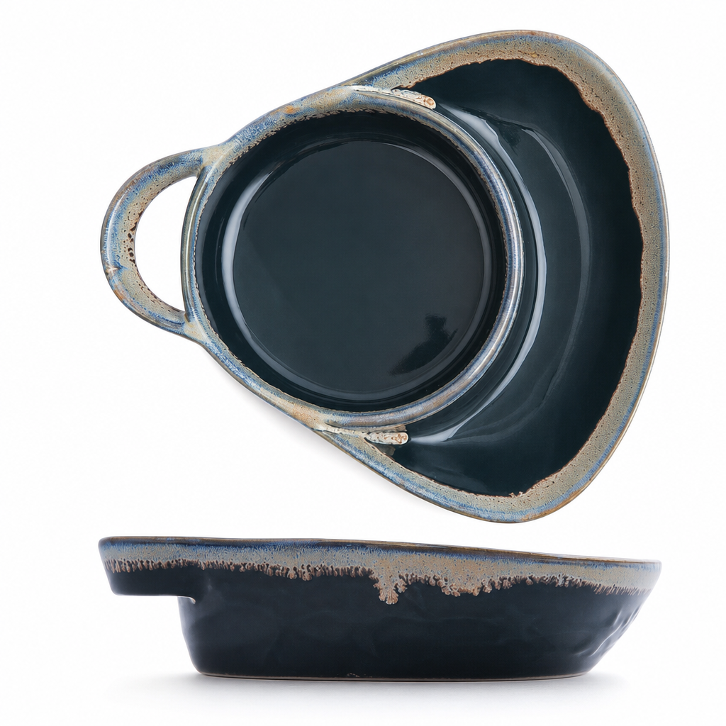 Retro Ceramic Divided Breakfast Plate with Handle