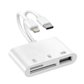 Dual connector SD and TF card reader with USB port on white background