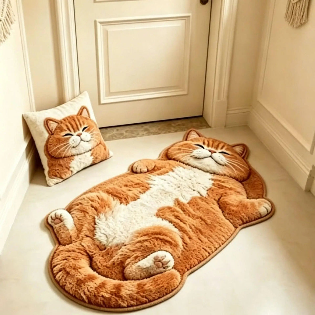 Lounging Orange Cat cat-shaped floor mat