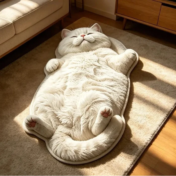 Cat-Shaped Fluffy Floor Mat Non-Slip Bath Rug