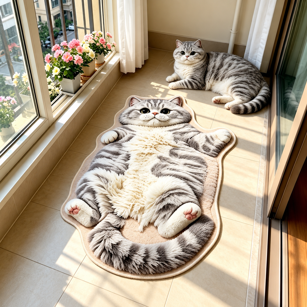 Cat-Shaped Fluffy Floor Mat Non-Slip Bath Rug