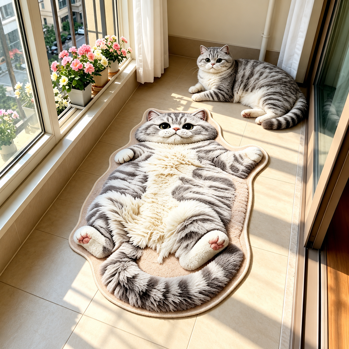 Cat-Shaped Fluffy Floor Mat Non-Slip Bath Rug