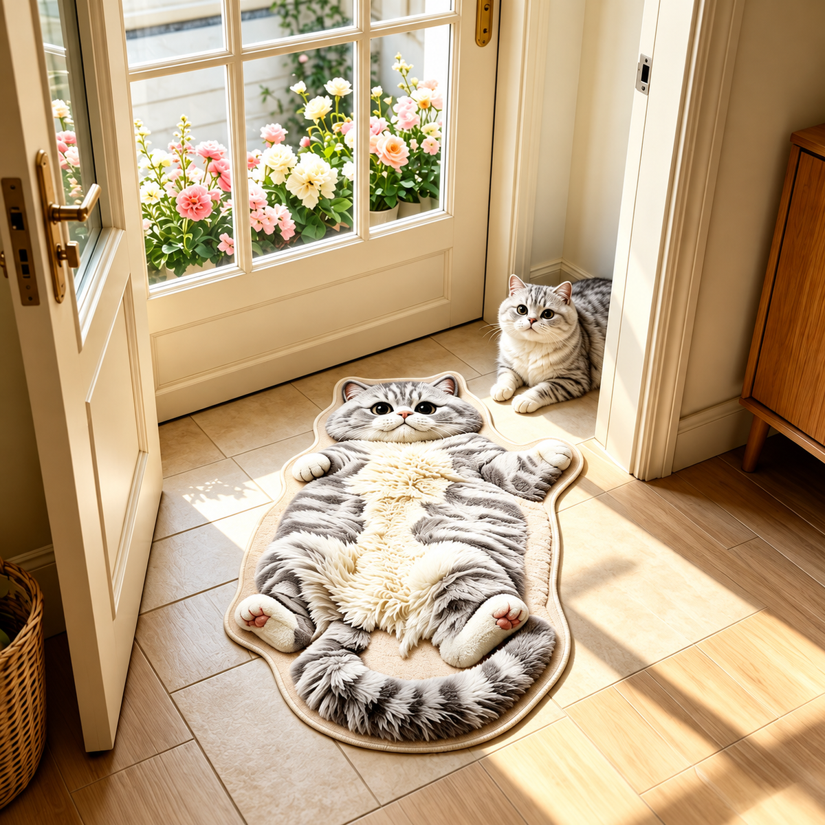 Cat-Shaped Fluffy Floor Mat Non-Slip Bath Rug