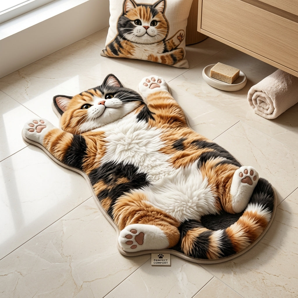 Cat-Shaped Fluffy Floor Mat Non-Slip Bath Rug