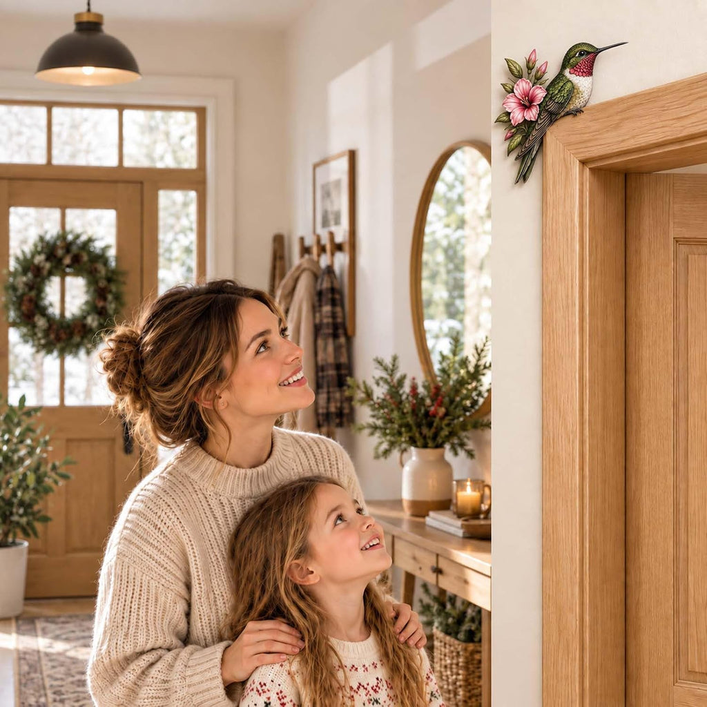 Bird decor in a family entryway