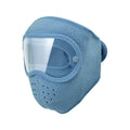 Blue face mask with clear goggle lens