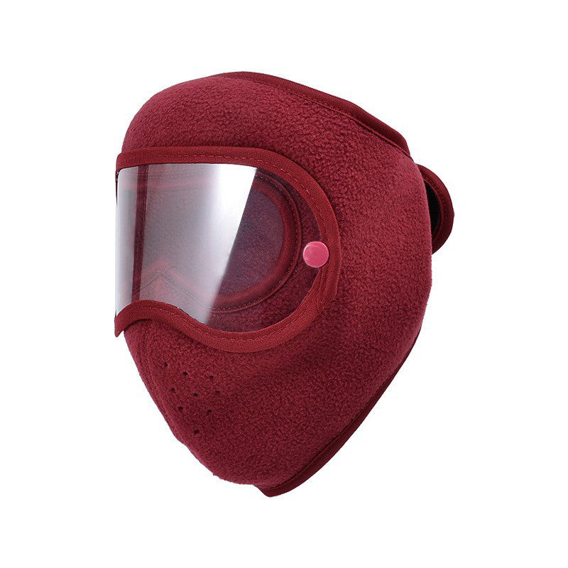 Wine red face mask with clear goggle lens